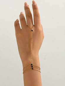 1 件女士不锈钢 3 层黑色方晶锆石链式手链，时尚珠宝 18K 镀金 - 黑色 - 查看 5