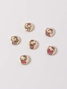 Sanrio 100pcs Hello, Kitty  15mm Wooden Buttons - Mixed Pack, Hello, Kitty Pattern, 2 Holes, Light Beige Natural Wooden Buttons For Sewing, Knitting, DIY Crafts And Clothing Accessories