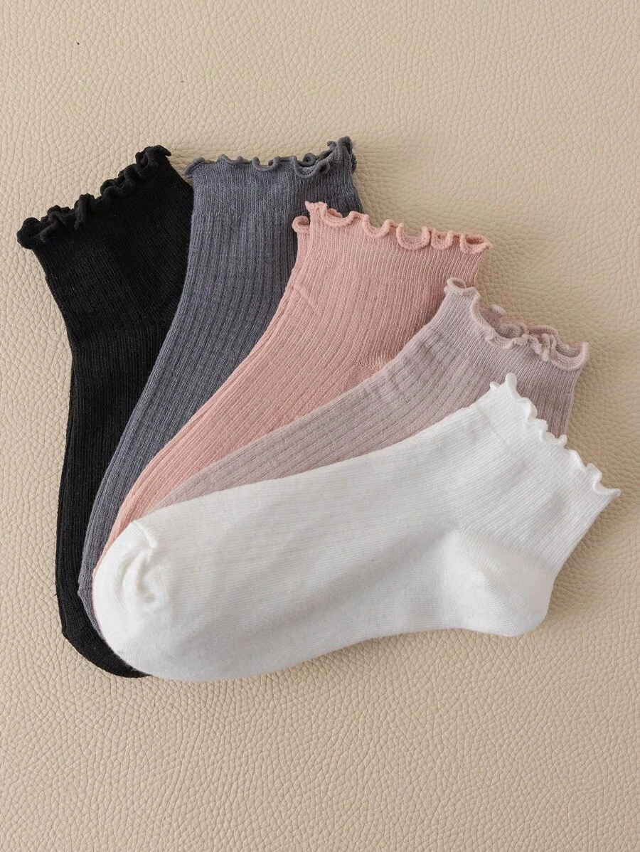 1 Paar/5 Paar Damen Einfarbige Lässig Rippstrick Socken, bequem und weich für alle Jahreszeiten