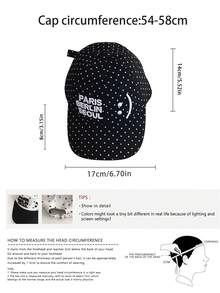 1 件字母猫宽檐棒球帽女款大头围防紫外线可爱黑猫刺绣撞色棒球帽百搭适合大头围 - 棒球帽 - 查看 3