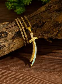 Holy Glory: Ali's Sword Retro Gold Chain - Islamic Civilization Collection Men's Necklace Arabian Legend - Ibn Abi Talib Sword Shaped Retro Men's Neck Ornament (Carved With Meteorite Patterns) Sword Retro Pendant Necklace - Gold - View 8