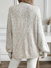 时尚波点印花休闲开衫外套，长袖，百搭优雅，适合工作和日常穿着，大码女款，白色 - 白色 - 查看 4