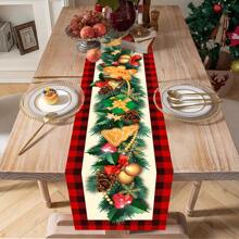 1 pieza/270 piezas Camino de mesa navideño, con diseños de campanas, galletas y lazos, de material de poliéster, de 35x181cm, para decoración de mesa de hogar, fiesta, restaurante, sala de estar en Navidad, decoración de centro de mesa para comedor interior y exterior