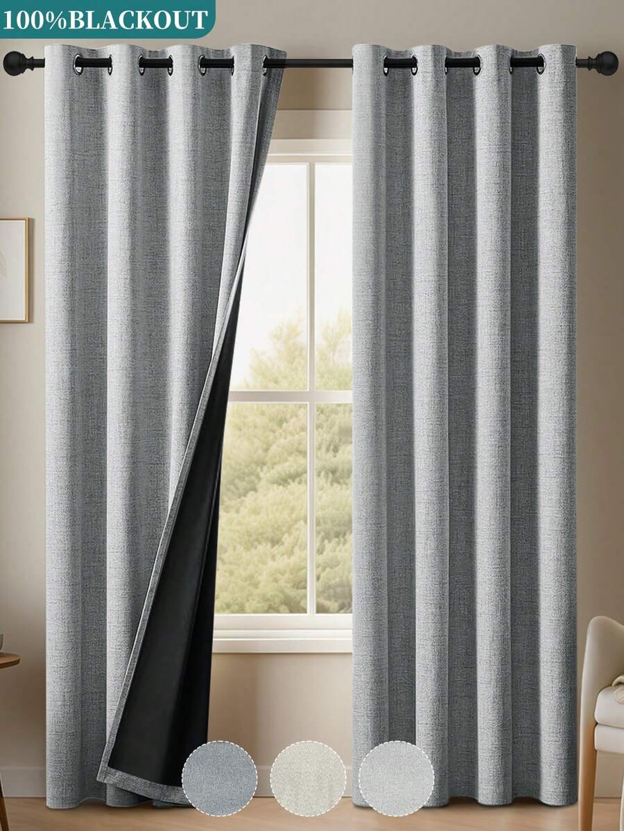 1pc Pure Linen Solid Color Blackout Curtain, Modern Minimalist Heat Insulation Partition Panel, Suitable For Bedroom, Living Room, Bay Window, Balcony Decoration