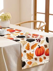 1 pieza Corredor de mesa de lino con estampado de hoja de arce y calabaza de cosecha de otoño, adecuado para fiestas, cumpleaños, cenas, cocina, comedor, cómodas, decoración del hogar, todas las estaciones