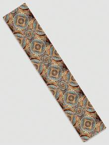 1pc Vintage Mandala Geometric Print Linen Table Runner, Suitable For Holidays, Parties, Birthdays, Dinners, Kitchen & Dining Room Decor, Dresser/Cabinet Cover, All Season Home Decor - Multicolor - View 8