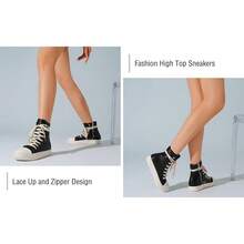 Woman's Thin Shoelaces, Round Toe Shoes, High-Top Casual Shoes, Minority Retro Thick-Soled Skateboard Shoes. - 黑色 - 查看 8