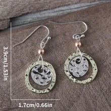 1pc Vintage Hollow Round Design Dangle Earrings Retro Bohemian Style Gold Plated Jewelry Women Gift, Suitable For Beach Holiday Party Bohemian Style, Suitable For Daily, Leisure, Party, Commuter, Vacation, Matching Clothing.