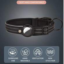 Reflektierender und strapazierfähiger Hundehalsband mit AirTag-Halterung, gepolsterter Hundehalsband für AirTag-Halterung, verstellbarer Haustierhalsband für kleine, mittlere und große Hunde