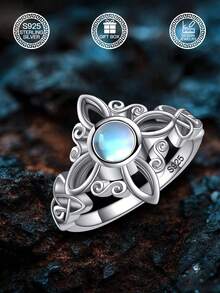1 Stück S925 Sterling Silber Mondstein Hexenknoten Ring, Schmuck für Frauen, geeignet für tägliche Dekoration, Osterdekoration, Musikfestival Dekoration, Ostergeschenk, Weihnachtsgeschenk, Hochzeitsgeschenk, kommt mit Geschenkbox