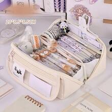 1 pieza Estuche para lápices con tapa abatible, estuche para lápices transparente de gran capacidad y alta calidad para estudiantes de secundaria y preparatoria, estuche para lápices, mochila escolar, artículos de papelería - Negro - Ver 5