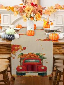 1 pieza/10 piezas Camión de otoño, Camino de mesa con estampado de calabaza, Camino de mesa de Acción de Gracias, Camino de mesa de Festival de la Cosecha, Decoración del hogar de temporada, Estilo rústico, Material de lino sintético, 33*91CM/33*183CM/33*274CM, 3 opciones de tamaño, Decoración de fiesta interior y exterior, Decoración con tema de calabaza, Decoración de habitación. Adecuado para la decoración de la cocina del hogar y la decoración de eventos y fiestas - Multicolor - Ver 10