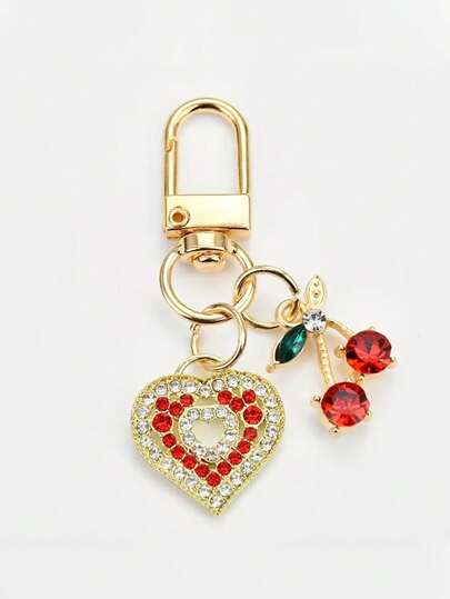 Fashionable Heart-Shaped Cherry Keychain, Stylish Campus Accessory, Unisex Cherry Pendant Keychain, Surprise Gift For Friends, Commemorative Gift