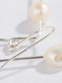 1 Pair Handmade 925 Sterling Silver Natural Baroque Pearl Geometric Rectangle Earrings, Elegant & Unique, Suitable For Women Casual & Work Wear - Rectangular Baroque Pearl Earrings - View 6