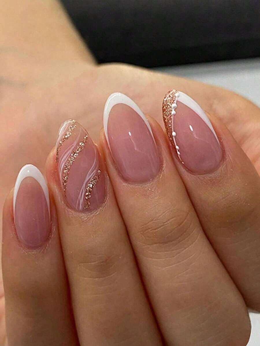 [Lowest Price In 30 Days]24Pcs French White Nails Short Press On Nails Oval Shape False Nails Simple Nails Nails Art Nail Supplies Nails - 多色 4 - 查看 1