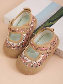 女童公主帆布鞋，新款春秋儿童休闲钩环幼儿步行鞋 - 卡其色 - 查看 3