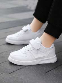 1 Pair Teenagers' Low-Top Outdoor Sports Shoes, Leather Upper, Lightweight, EVA Sole, Fashion Hook And Loop Versatile, Adjustable Closure For Easy On/Off, Suitable For Daily Wear - White - View 8