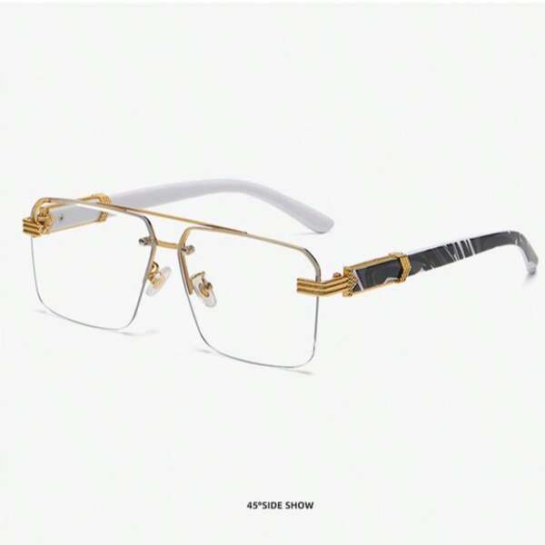 Gafas de sol de alta gama para hombres con adorno de templo de diamantes cuadrado y medio