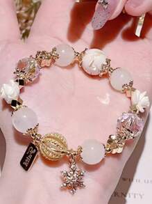 1pc Strawberry Crystal Glass Bracelet, Pendant Charm Bracelet, Gift For Girlfriend, Best Friend