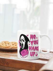 1pc Ghost Face Halloween Mug 11oz - 'No You Hang Up' Design,Spooky Scream Horror Coffee Cup For Fans And Collectors,Reusable,Perfect For Halloween Decor,Coffee Lovers,Autumn Coffee Cup,Fall Decor,Thanksgiving,Christmas,Ideal Gift For Women,School,Office,Birthday Gift,Holiday Gift,Party,Wedding