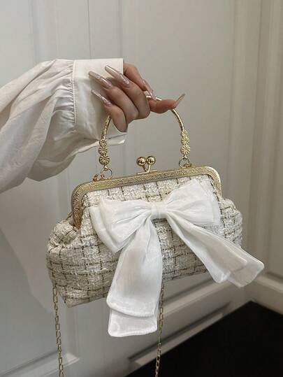 2025 New Fashion Sequin Chain Decoration Evening Bag For Women, Handbag, Shoulder Bag, Crossbody Bag, Solid Color, Chain Handle Bag [Floral Pattern Placement Random] , New Year