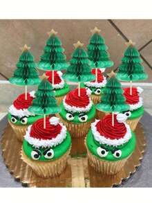 12/24pcs Christmas Tree Shaped Cake Decorations, Cocktail Stirrers, Dessert Fruit Picks, Suitable For Party Decor And Holiday Atmosphere - Multicolor - View 8