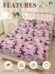 Bluey 1 件  床笠、卡通床上用品、床垫保护套、床罩、舒适家纺、亲肤、床单套件、粉色、可爱、透气、抗起球床垫保护套、柔软亲肤、适用于单人床、双人床、双人床、大号床和特大号床、适合所有季节、可机洗、防尘床罩 - 粉色 - 查看 5