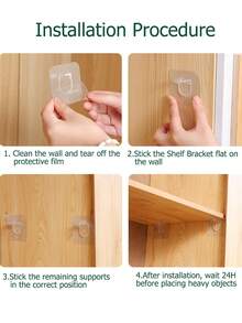 4/7 ganchos adesivos sem perfuração, design sem costura, suportes de prateleira sem perfuração, organizador de armários, suportes de prateleira com montagem adesiva, adequados para organização de guarda-roupas, revestimentos de armários e suportes em camadas - Claro - Ver 3