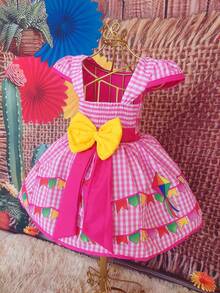 Children's Dress June Party Caipira Saint John Plaid Bow Square Dance School Fair Arraiá Northeast Costume Popcorn Queen Little Girl Girl Festivity Ruffle Youth Typical June Party - 淺粉色 - 查看 5