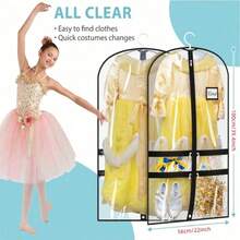 2 przezroczyste torby na ubrania do tańca z 4 kieszeniami, odpowiednie dla tancerzy; 40-calowe torby na stroje taneczne dla dzieci, odpowiednie do podróży i zawodów tanecznych; można w nich wieszać i przechowywać sukienki, mundury itp.; czarne, pyłoszczelne torby wykonane z poliestru; 1 bardzo duża, gruba torba przeciwkurzowa; torba do przechowywania spódniczek do tańca dla dziewcząt - Czarne - Zobacz 8