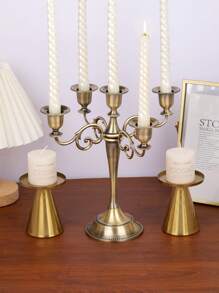 1 Peça/Conjunto Decoração de Mesa de Estilo Boêmio de Liga de Zinco, Castiçal Ornamental de 5 Velas, Dourado, Atmosfera Europeia de Clube Doméstico, Sala de Estar, Feriado, Atmosfera Romântica, Enfeite de Soquete de Vela, Decoração Romântica de Casamento e Aniversário