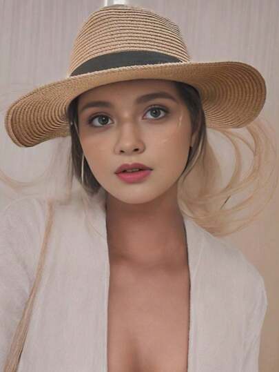 1st Dames Khaki Wild West Stijl Strohoed, UPF 50+ UV-bescherming, Panama Vlecht, Zwart Decor, Vintage, Lichtgewicht, Ademende Zonbescherming, Geschikt Voor Strand, Reizen, Bruiloft, Muziekfestivals, Valentijnsdag Cadeau