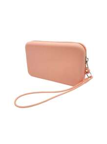 1个长形硅胶材质零钱包，多功能大容量收纳包，带绳化妆包，简约小物品数码收纳包，便携式零钱包，月经包，耳机包，柔软硅胶触感舒适，适合居家、工作、外出、旅行。