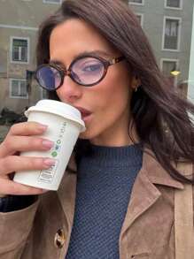 1pc/Set Retro Oval Frame Glasses, Personalized Street Style Snap Concave Transparent Glasses, Chic Small Frame Glasses, Minimalist Fashion Versatile Accessories For Women