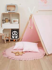 1pc Children's Ruffle Edge Round Solid Color Play Mat, Crawling Pad, Air Conditioning Quilt, Decorative Carpet For Children's Room, Removable & Washable Children's Tent Floor Mat