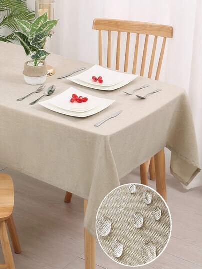 1 pieza Mantel rectangular de tela impermeable y a prueba de salpicaduras de unicolor simple, material de lino de poliéster grueso y resistente al desgarro, adecuado para uso diario, fiestas, días festivos, comidas, cafés, ocasiones especiales, cenas, brunch, reuniones, barbacoas, bufés, uso en interiores y exteriores, bodas, etc.