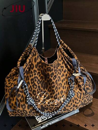 Leopard Embroidery Tote Bag For Women Purse, Multi-Function Shoulder Bag, Lightweight Crossbody Bags, Multi-Pocket Handbags, Summer Lightweight Beach Bag, Large Capacity Shopping Bag, Convenient Book Bag, For Students, Campus, Library, Travel Vacation, Daily Commuting, Office, Dating, Shopping, Beach, Cruise, Holiday Gifts, Birthday Gifts