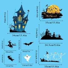 4 Sheets Blue Halloween Window Clings - Castle, Bats, Pumpkins & Ghosts Static Cling Stickers, Removable Glass Decor For Spooky Party, Home & Office Decorations, Halloween Decorations, Haunted House Stickers, Easyapply Stickers, Holiday