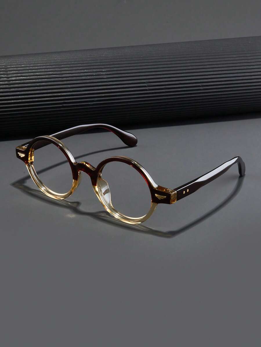 1 件男士时尚眼镜，新款圆框铆钉拼色休闲百搭轻便经典百搭风格，适合上网、办公、电脑、电话、读书、游戏 - 無色 - 查看 1