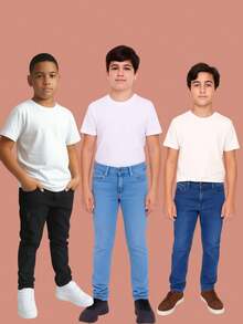 kit com 3 calças jeans infantil juvenil menino