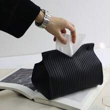 1 件纯色编织图案压花面巾架套装，厚复合面料桌面立式纸巾架，适用于办公室、餐厅、酒吧、客厅或卧室 - 彩色 - 查看 8