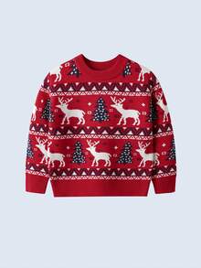 BOARNSEORL Sweter z długim rękawem dla chłopców z nadrukiem choinki i jelenia, uroczy i modny, odpowiedni na Boże Narodzenie, Nowy Rok, na co dzień i w podróż