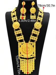 1Set New Popular 24K Alloy Dubai Jewelry Set For Women Necklace Earrings  Thailand Bride Wedding Gifts - Yellow Gold - View 8