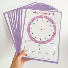 10pcs A4 Time Cognition Learning Writing Children's Clock Practice Sheets, Double-Sided Printing, Reusable - Multicolor - View 8