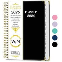 2026/1-12 A5 Planner Notebook, 71 Sheets/142 Pages - Monthly & Weekly Calendar, Pink & Gold Edges, Elastic Closure, Inner Pocket, Ideal For Office & School Organization