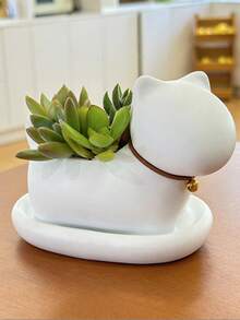 1 pieza Maceta personalizada con diseño lindo de gato, decoración de escritorio para el hogar u oficina, maceta para plantas suculentas o cactus, jarrón para flores, regalo de Halloween - Blanco - Ver 10