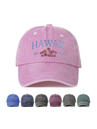 1 pieza Gorra de béisbol lavada con estampado floral hawaiano de 1959, gorra de golf transpirable y ajustable unisex, con visera curvada y elegante, adecuada para parejas, temporada de verano y vuelta al colegio