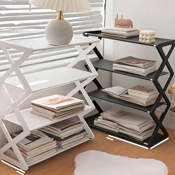 Scaffale a 4 ripiani o portascarpe, opzioni di colore nero e bianco, facile montaggio, soluzione di stoccaggio durevole. Adatto per ingresso, camera da letto, dormitorio, entrata. Design minimalista moderno, per forniture scolastiche, back to school