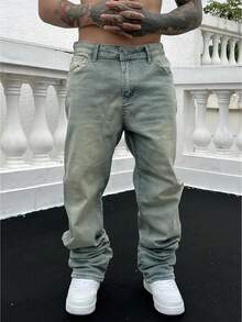 Jeans vaqueros de mezclilla azul claro de corte slim fit y elásticos para hombre - Lavado ligero - Ver 2