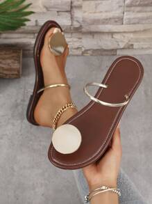 2025 New Fashion Women's Flat Decorative Thong Sandals